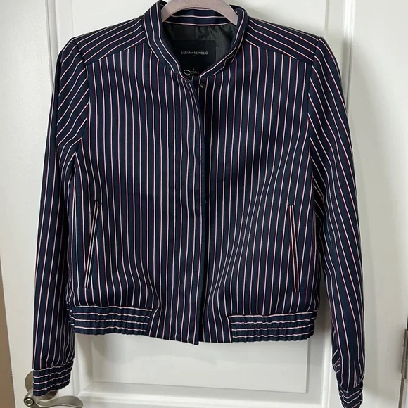 Banana republic red, white, & blue striped bomber jacket Small - Picture 1 of 9